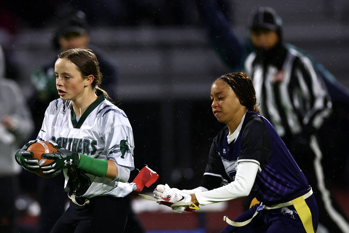 Shadow Ridge's Jaidyn Smith (23) stops a run by Palo Verde's Alexis Manzo (15) during the secon ...