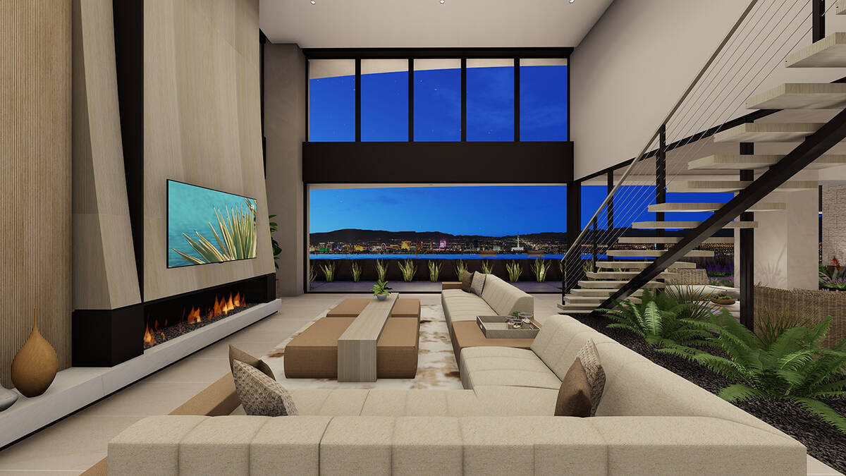This artist's rendering shows the two-story home's view of the Las Vegas Strip. (Blue Heron)