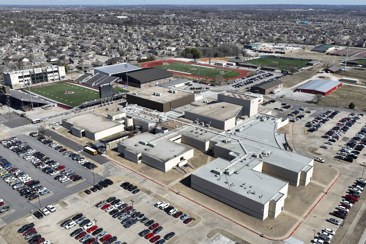 Owasso High School is seen on Tuesday, Feb. 20, 2024 in Owasso, Okla. Police are investigating ...