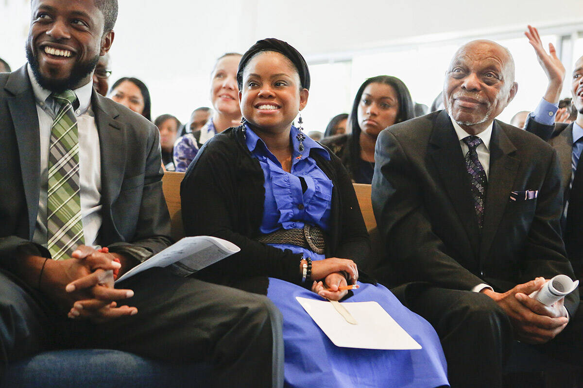 AIDS advocate Hydeia Broadbent, middle, during AIDS Healthcare Foundation's third community for ...