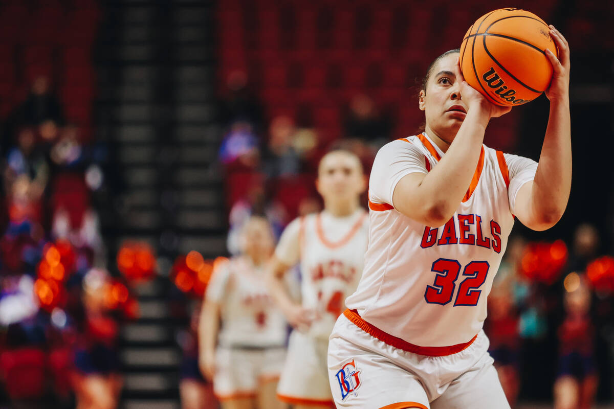 Bishop Gorman center Savannah Searcy makes a free throw during a Class 5A girls basketball stat ...