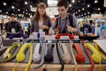 Cell phone hand sets are seen on display at the 2012 International Consumer Electronics show, F ...