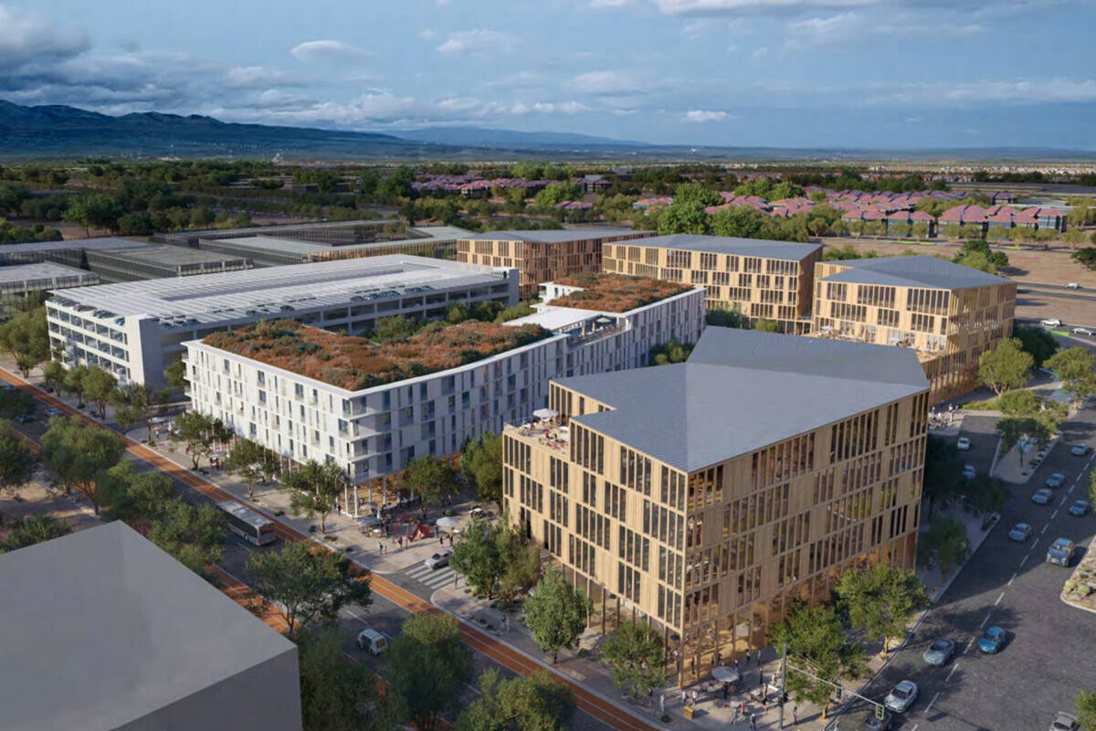A rendering of the district core of the Clark County Innovation District that could be up to 20 ...