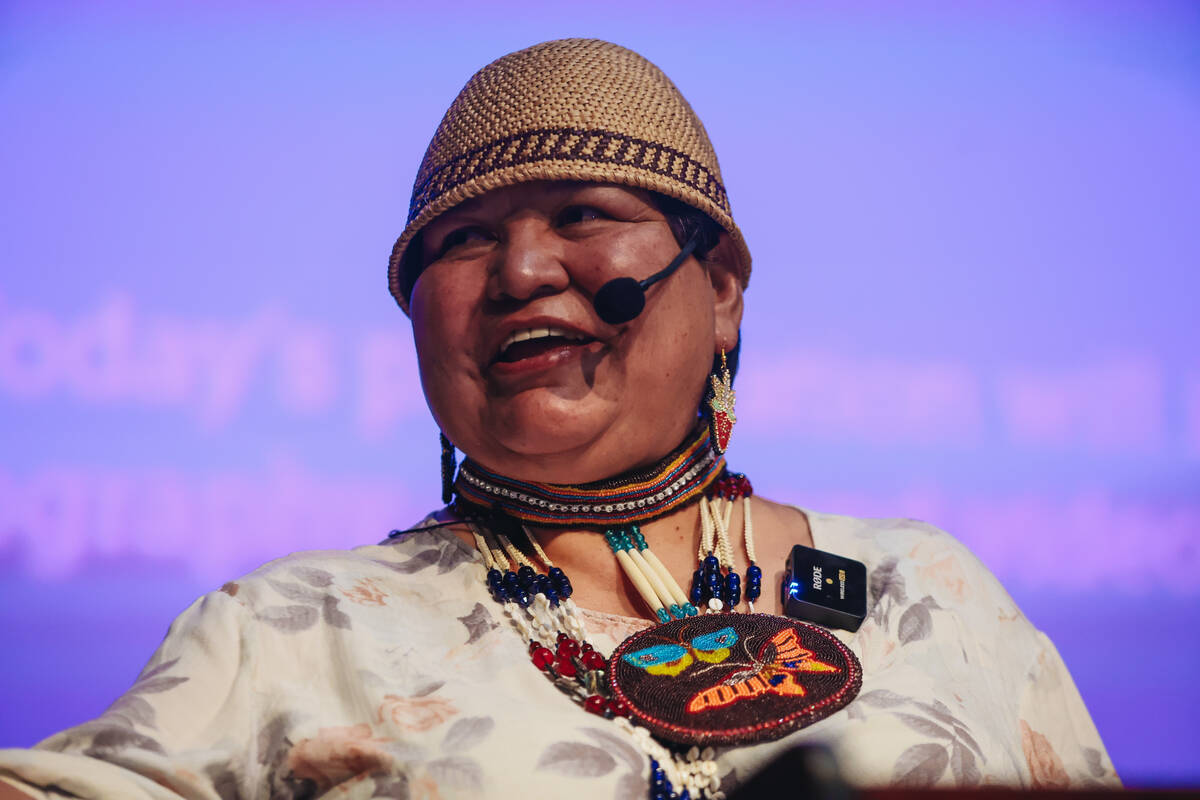 Melanie Smokey, a guest speaker, speaks to a crowd during a presentation called “Water i ...