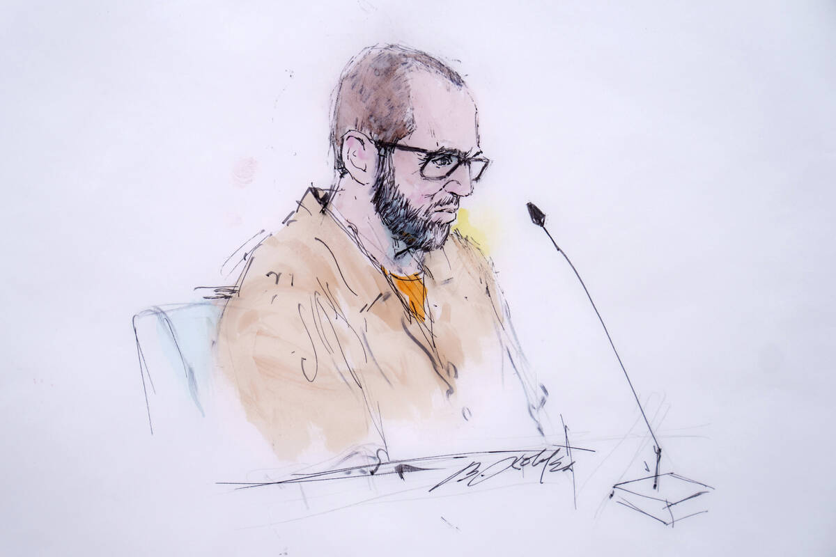 In this courtroom sketch Defendant Alexander Smirnov speaks in Federal court in Los Angeles, Mo ...