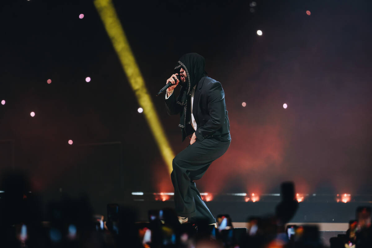 Bad Bunny performs during his Most Wanted Tour at T-Mobile Arena on Friday, Feb. 23, 2024, in L ...