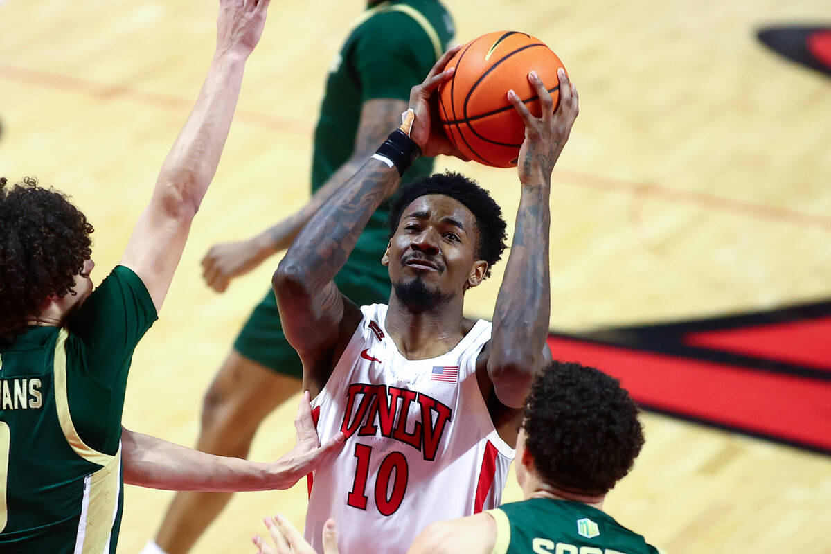 UNLV Rebels forward Kalib Boone (10)shoots against the Colorado State Rams during the first hal ...