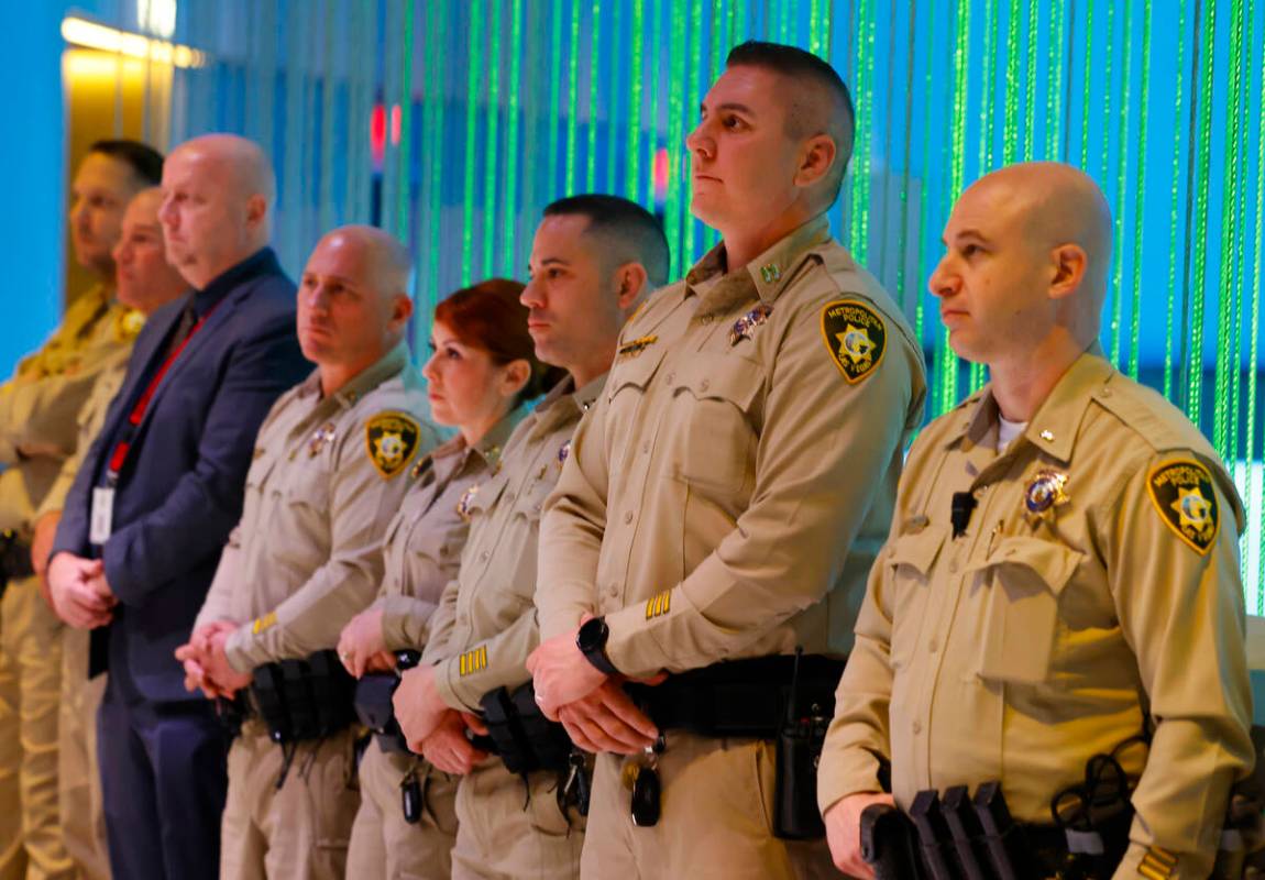 Members of the LVMPD listen as Sheriff Kevin McMahill delivers the State of the Department at t ...