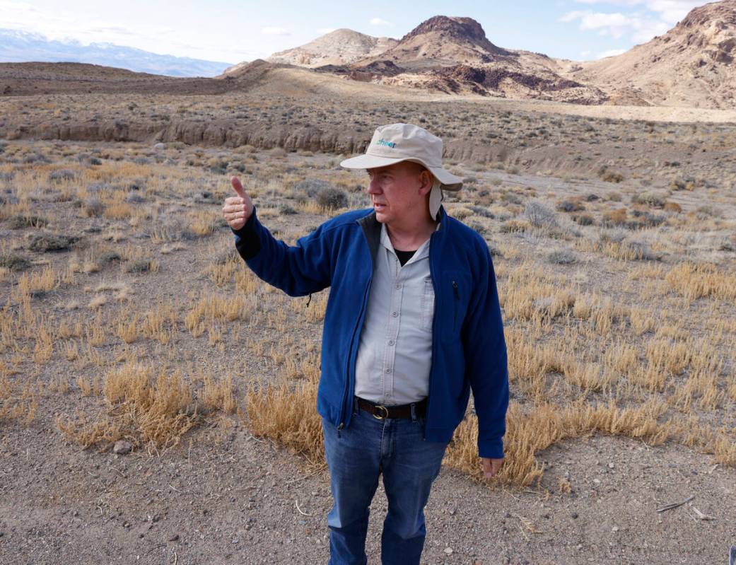 Bernard Rowe, managing director at Ioneer, leads a tour of the Rhyolite Ridge lithium-boron min ...