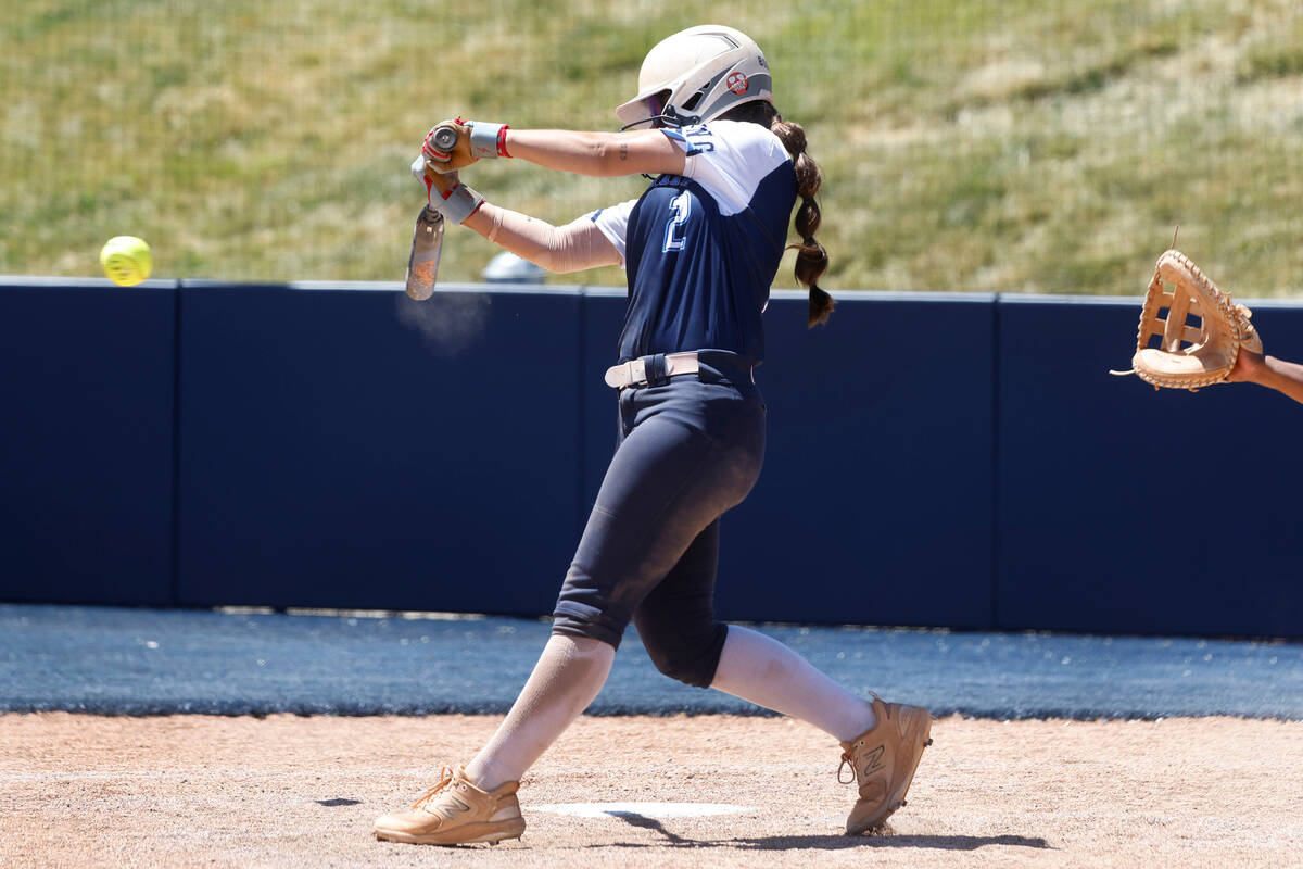 Centennial High's shortstop Juliana Bosco connects for a hit against Palo Verde during Class 5A ...