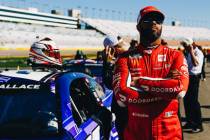 Bubba Wallace gets ready to practice before the NASCAR Cup Series South Point 400 on Sunday at ...
