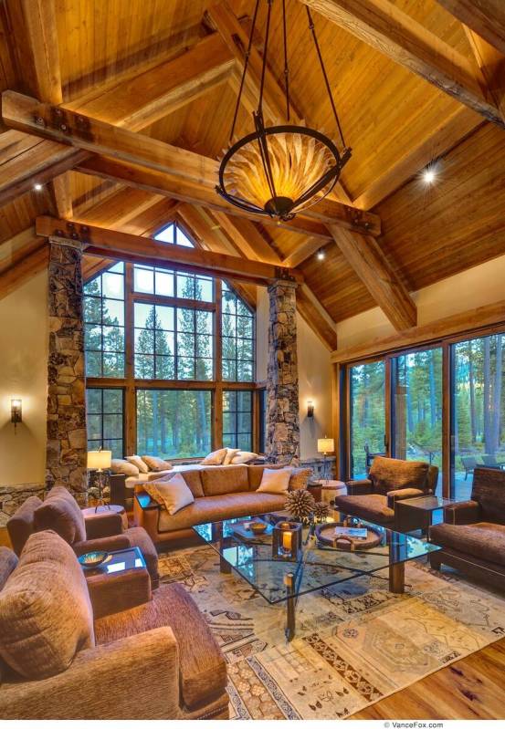 The home's large windows provide views to Lookout Mountain, which is part of Northstar Ski Reso ...