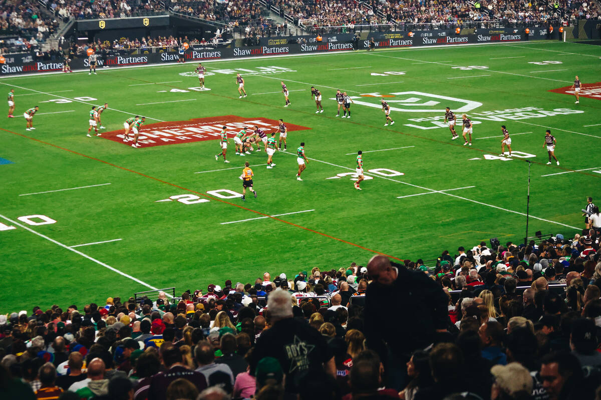 A rugby match between the Sea Eagles and Rabbitohs takes place during the NRL Telstra Premiersh ...