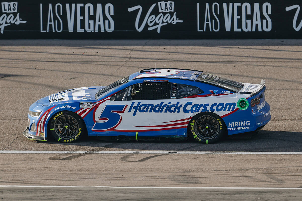 Kyle Larson drives in the Pennzoil 400 NASCAR Cup Series race at the Las Vegas Motor Speedway o ...