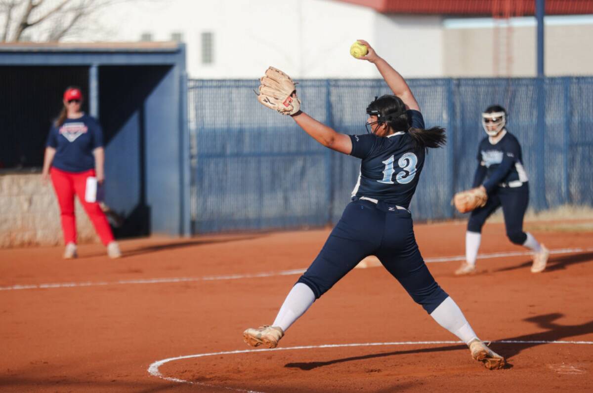 Foothill High School’s Isabella Higuera (13) pitches the ball against Liberty High school dur ...