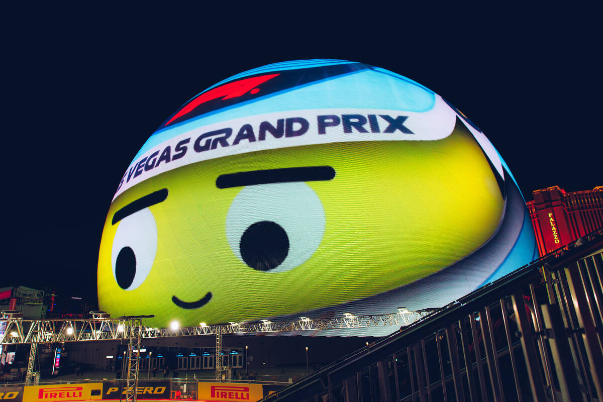 Emoji had the best seat in town for the Las Vegas Grand Prix. (Sphere Entertainment)