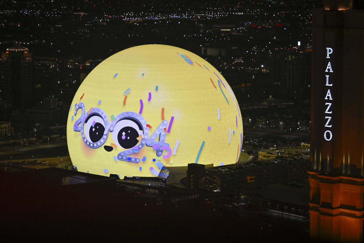 Sphere rings in 2024 with the help of Emoji. (AP Photo/David Becker)