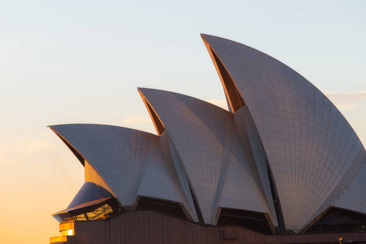 Close-up view of Sydney Opera House under the morning sunlight with clear sky on July 19, 2018.