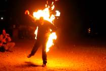 Las Vegas stuntman and character actor Rich Hopkins, shown aflame during a film shoot, decries ...