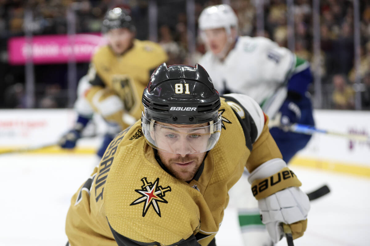 Golden Knights right wing Jonathan Marchessault (81) skates for the puck during the first perio ...