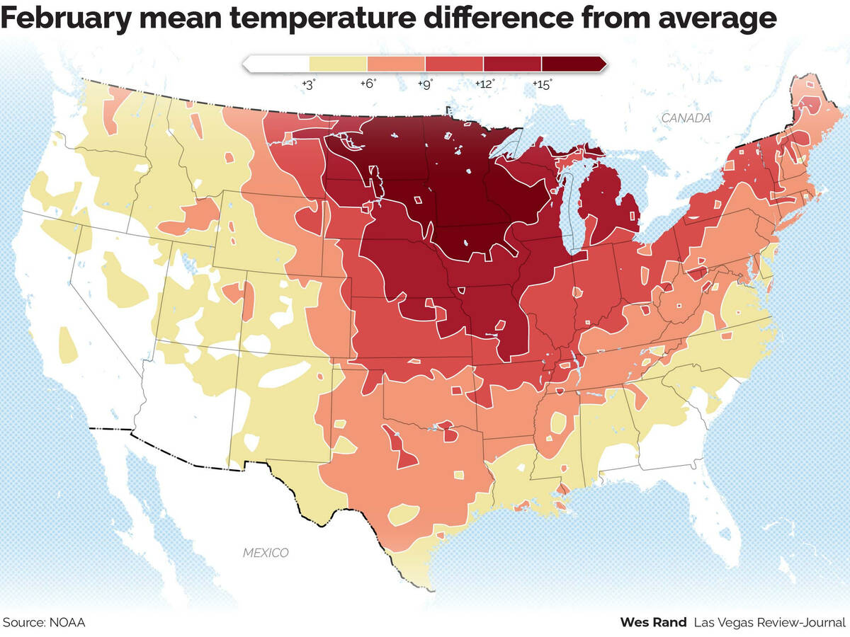 February temperatures were 15 degrees or more higher than average across much of the upper U.S. ...