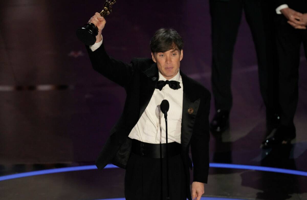 Cillian Murphy accepts the award for best performance by an actor in a leading role for "Oppenh ...