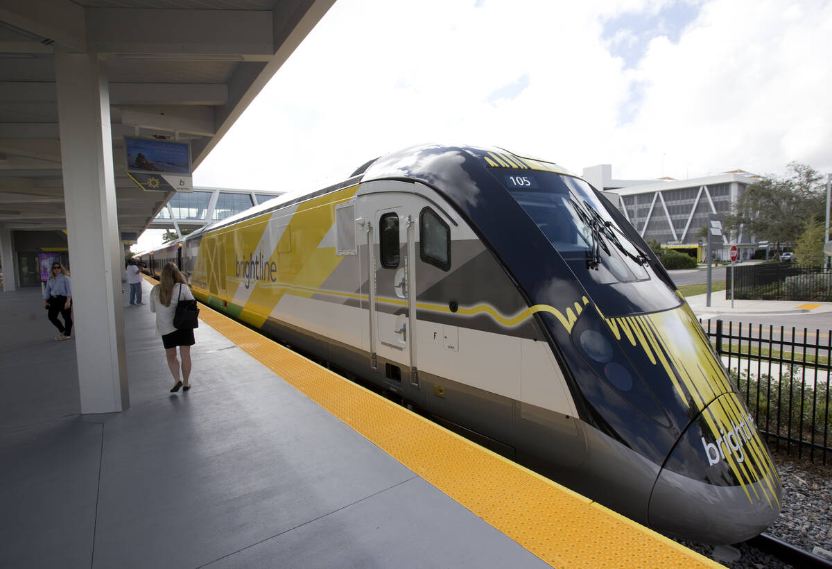 A Brightline train is shown at a station in Fort Lauderdale, Fla., on Jan. 11, 2018. (AP Photo/ ...