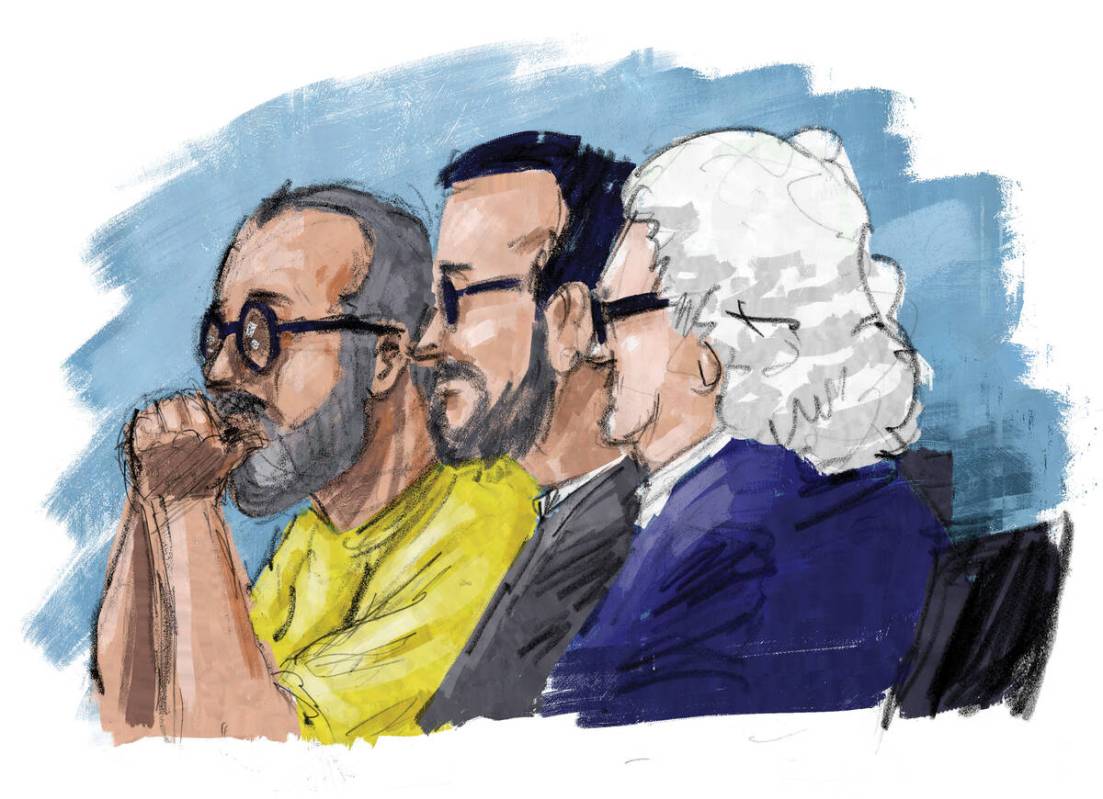 In this courtroom sketch, former FBI informant Alexander Smirnov, left, sits in federal court w ...