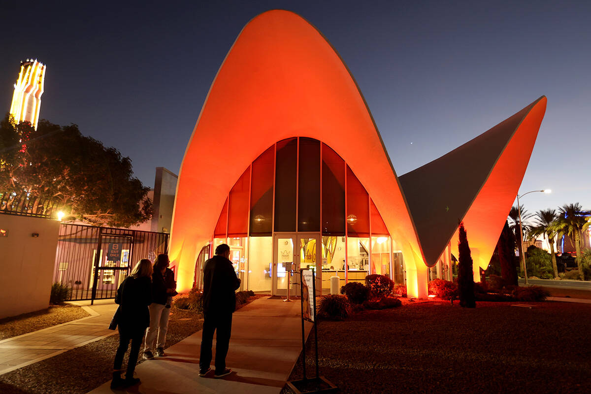 People enter the Neon Museum in downtown Las Vegas Sunday, Dec. 5, 2021. (K.M. Cannon/Las Vegas ...