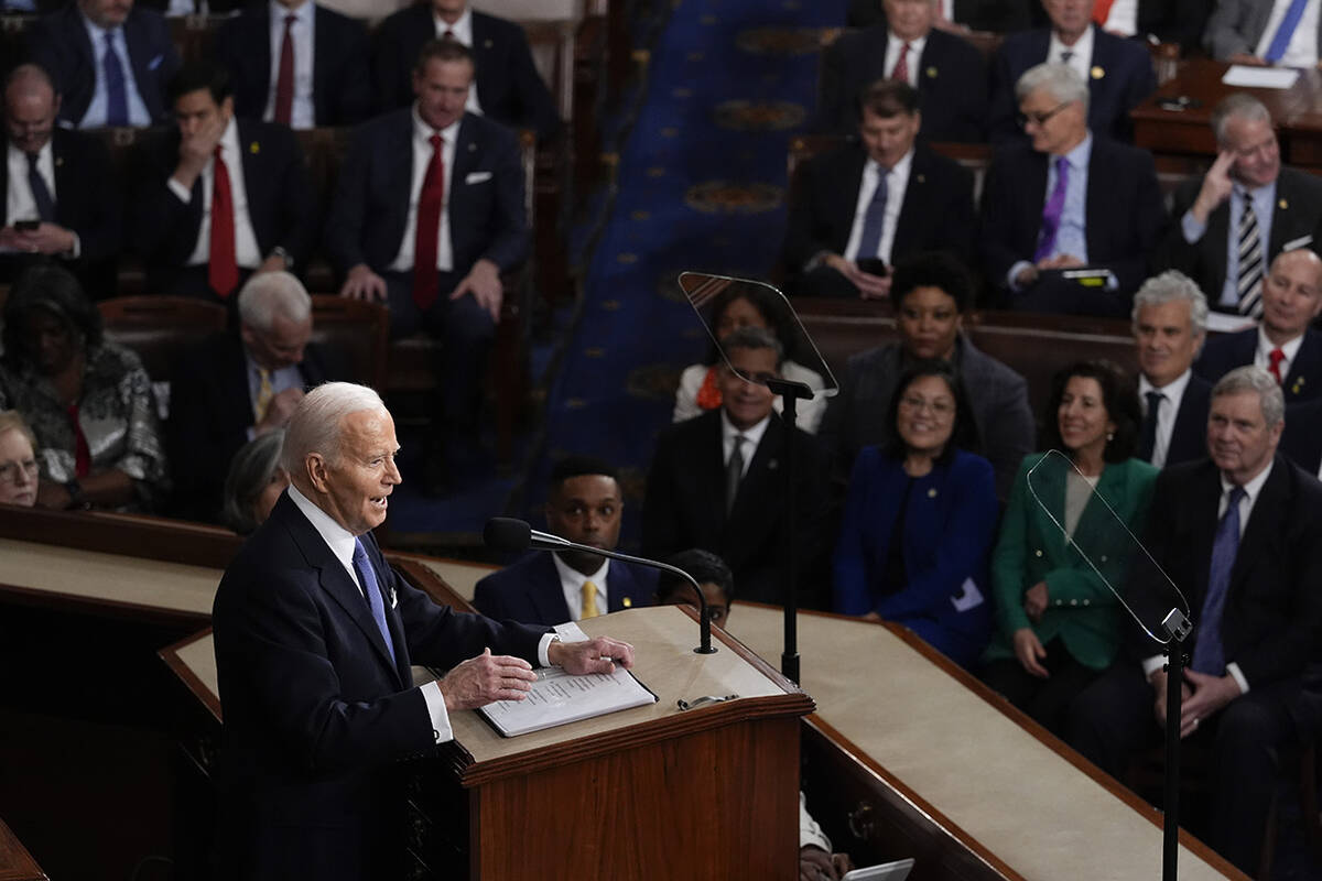 President Joe Biden delivers his State of the Union address to a joint session of Congress, at ...