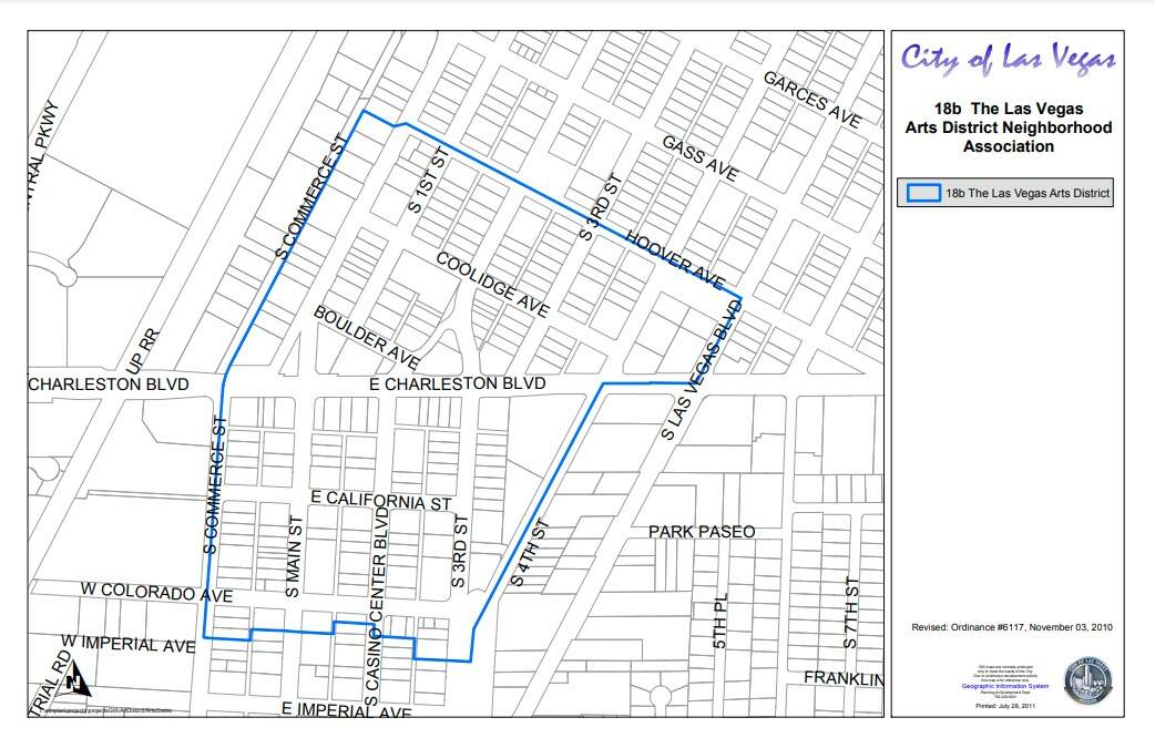 A map that shows the technical boundaries of the 18b Arts District in Las Vegas. (City of Las V ...