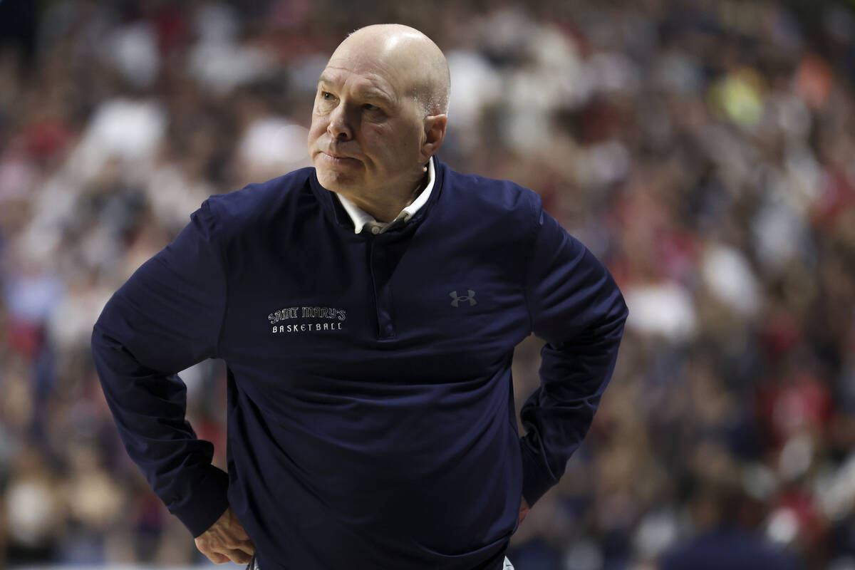 St. Mary's Gaels head coach Randy Bennett paces the sideline during the first half of an NCAA c ...