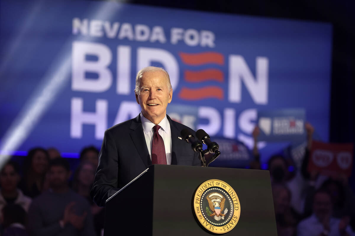 President Joe Biden speaks during a campaign event ahead of the Nevada presidential preference ...