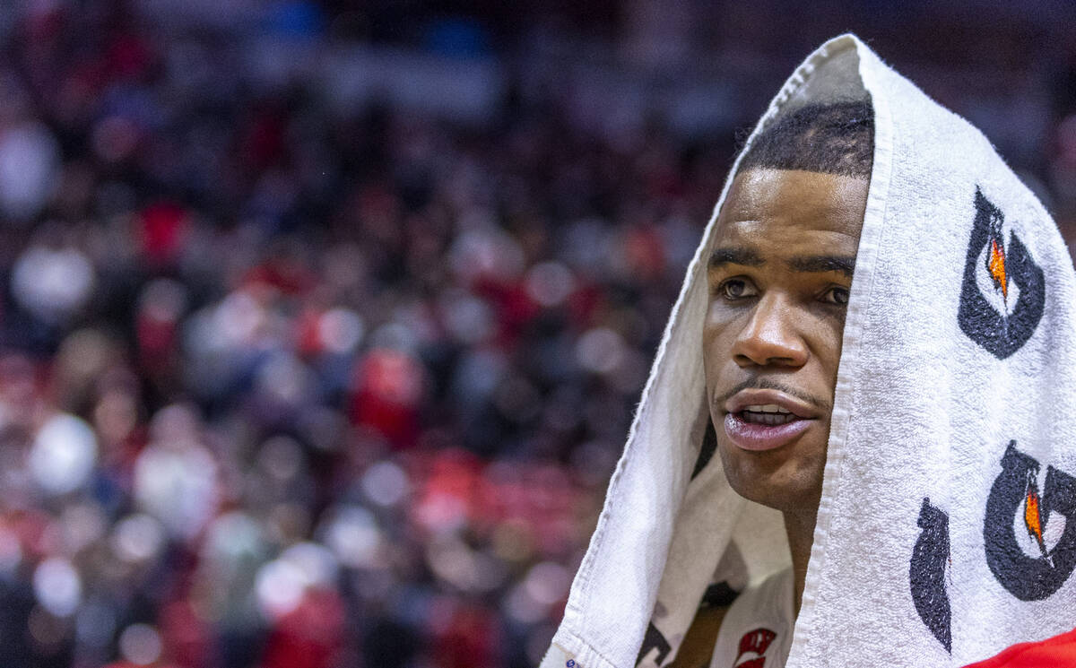 UNLV Rebels guard Luis Rodriguez (15) leaves the bench after losing to the San Diego State Azte ...