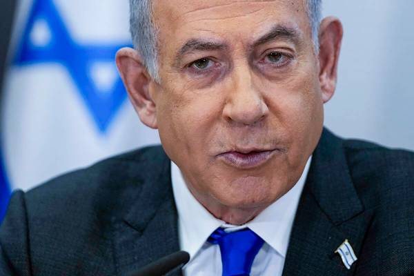 Israeli Prime Minister Benjamin Netanyahu chairs a cabinet meeting at the Kirya military base, ...