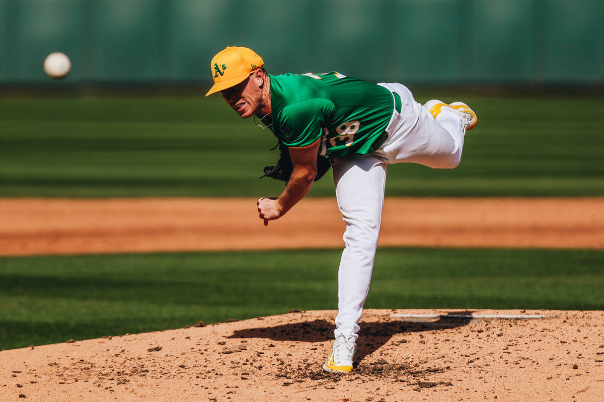 Oakland A’s pitcher JP Sears (38) throws the ball from the mound during a Big League Wee ...