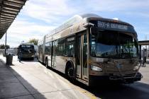 Regional Transportation Commission bus drivers prepare to pick up passengers at Bonneville Tran ...