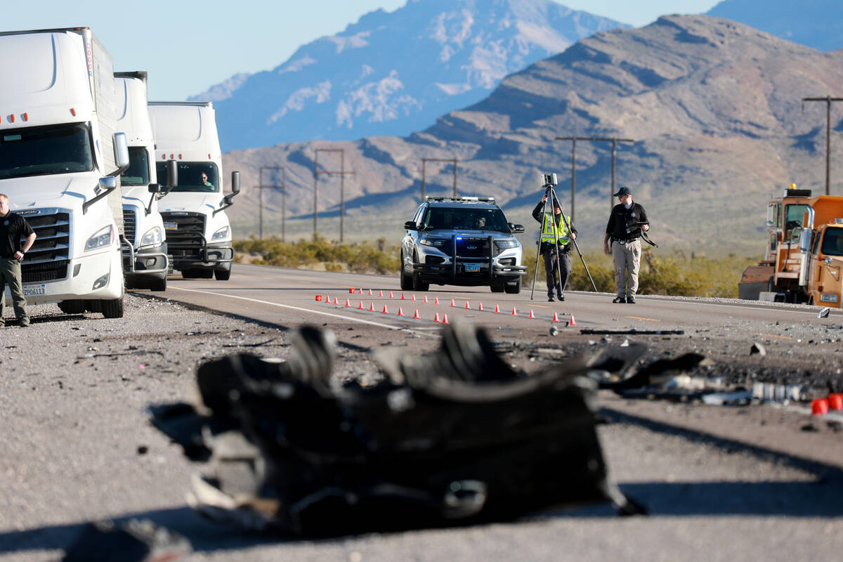 The Nevada Highway Patrol investigates a fatal crash involving a semi-truck and a passenger car ...