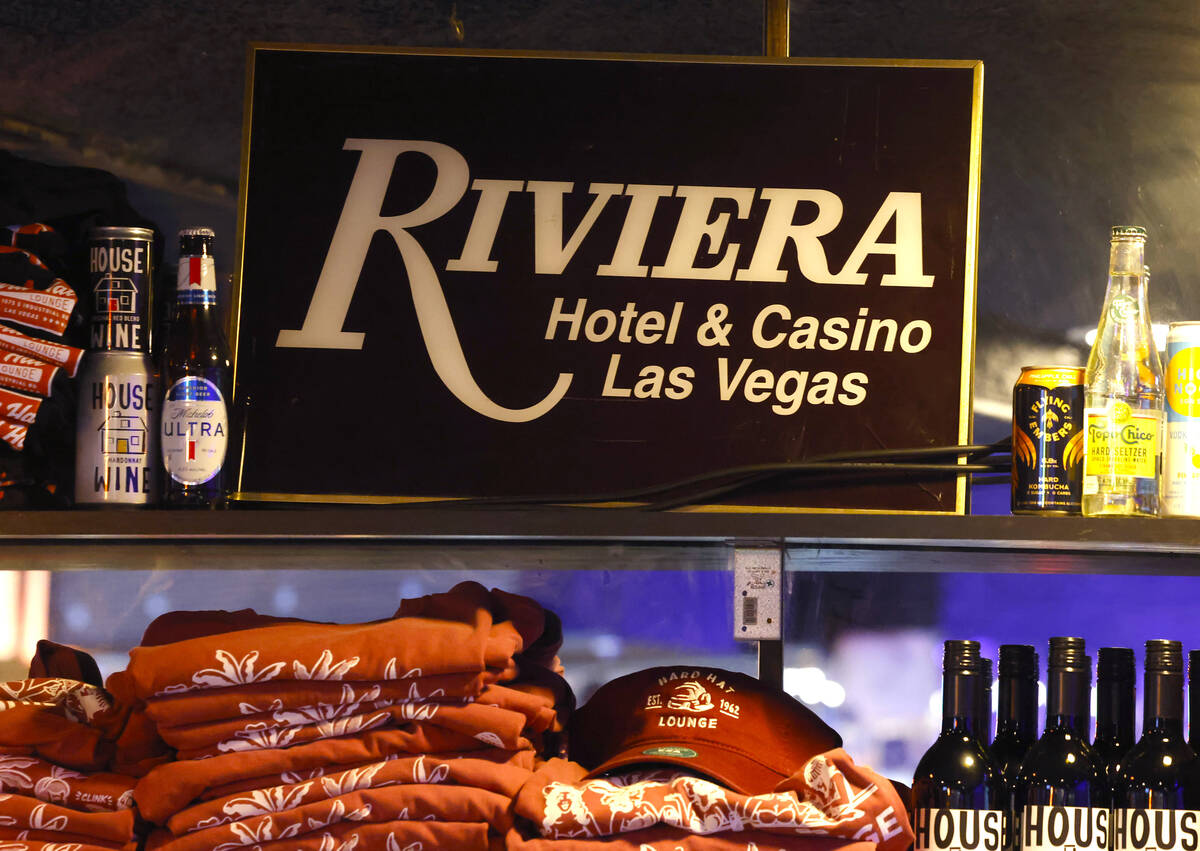 A Riviera hotel-casino sign is displayed at Hard Hat Lounge, on Wednesday, March 20, 2024. In L ...