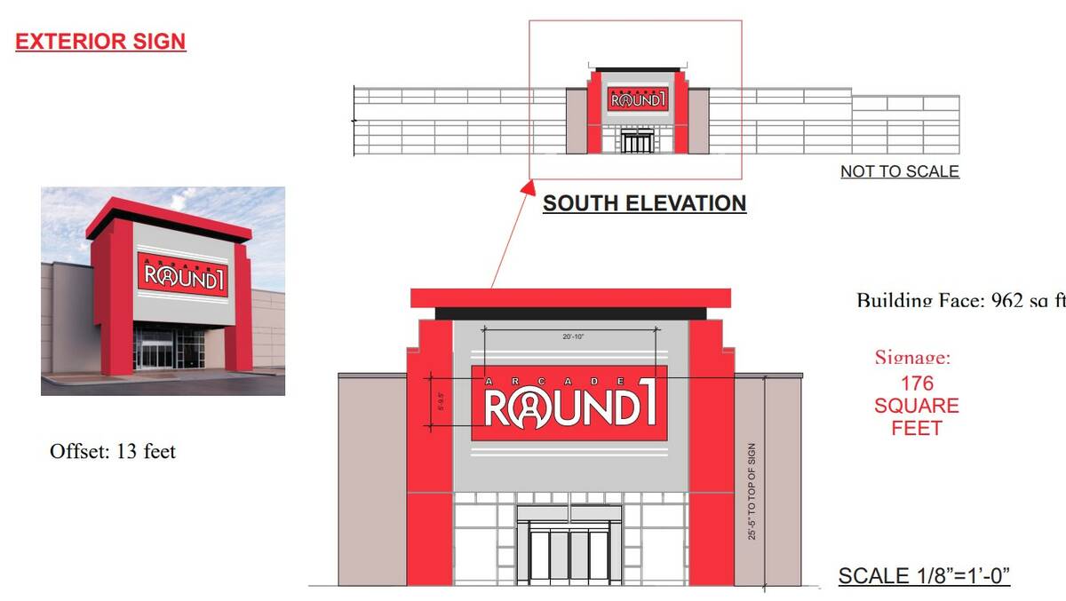 Renderings for the exterior of the Round1 arcade planned for the Las Vegas South Premium Outlet ...