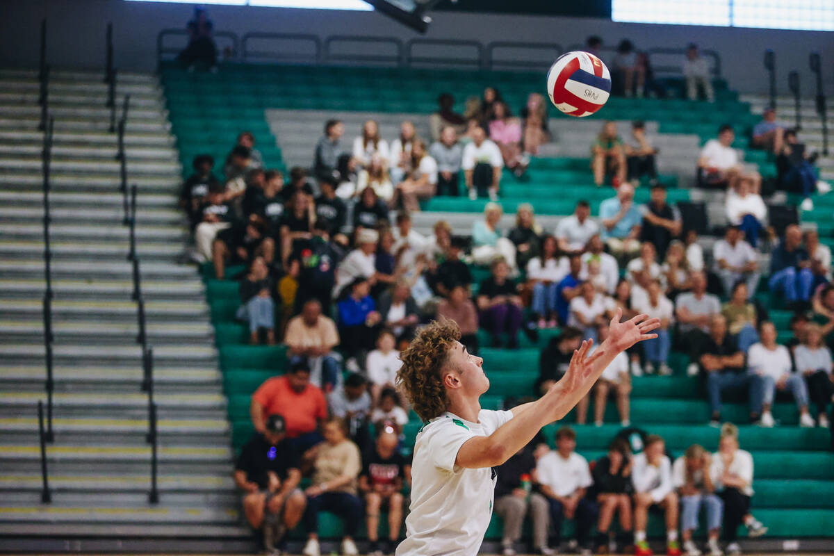 Palo Verde libero Dax Fish (4) serves the ball during a game against Foothill at Palo Verde Hig ...