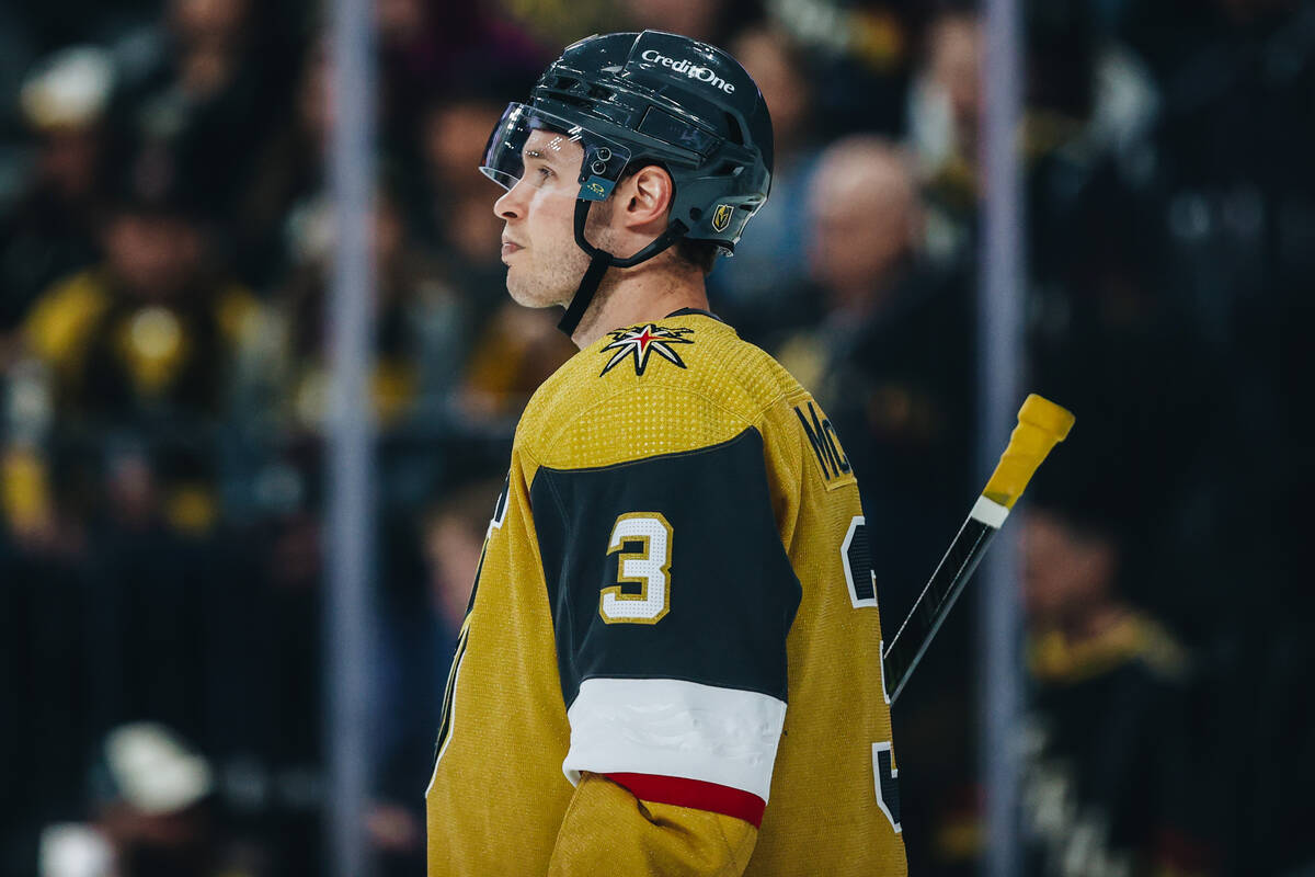 Golden Knights defenseman Brayden McNabb (3) is seen during an NHL hockey game between the Gold ...