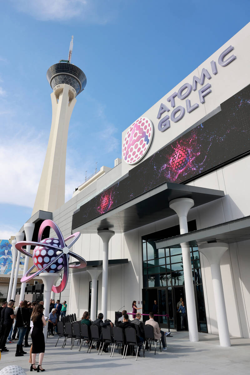Atomic Golf is shown adjacent to The Strat in Las Vegas during its grand opening on Friday, Mar ...