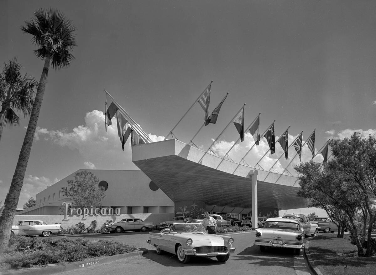The Tropicana and its porte cochere is seen July 27, 1957. (Las Vegas News Bureau)