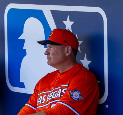 Aviators Manager Fran Riordan sits own the dugout before practice at the Las Vegas Ballpark on ...