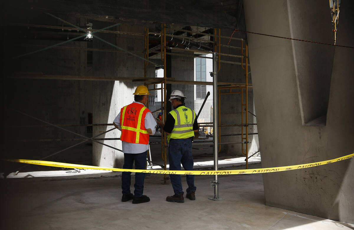 Workers are seen on the ground floor during the demolition of the Harmon Hotel at City Center i ...