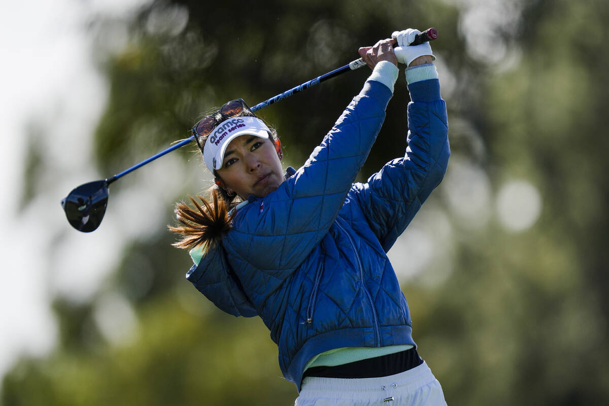Alison Lee hits from the fourth tee during the final round of LPGA's Fir Hills Seri Pak Champio ...