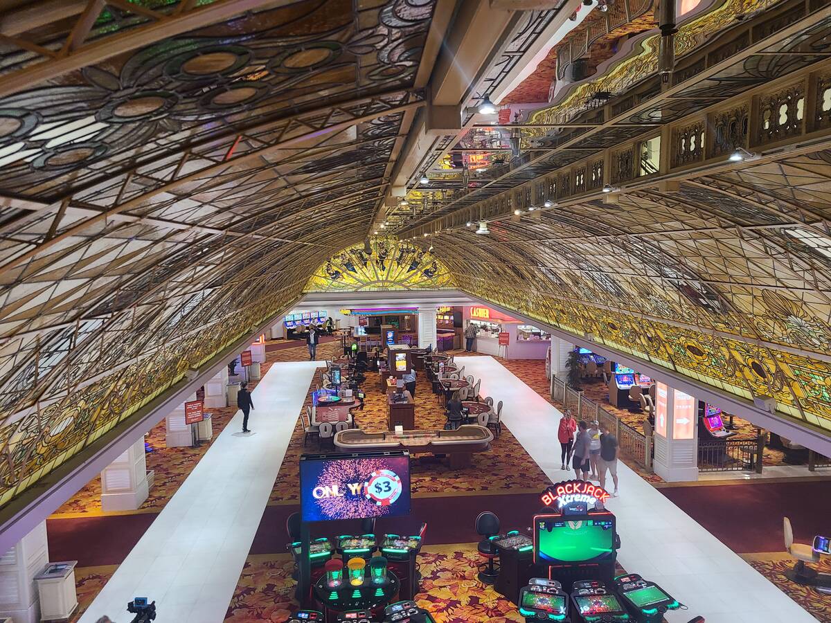 An elevated view of a stained-glass canopy over the Tropicana's main casino on Friday, March 29 ...