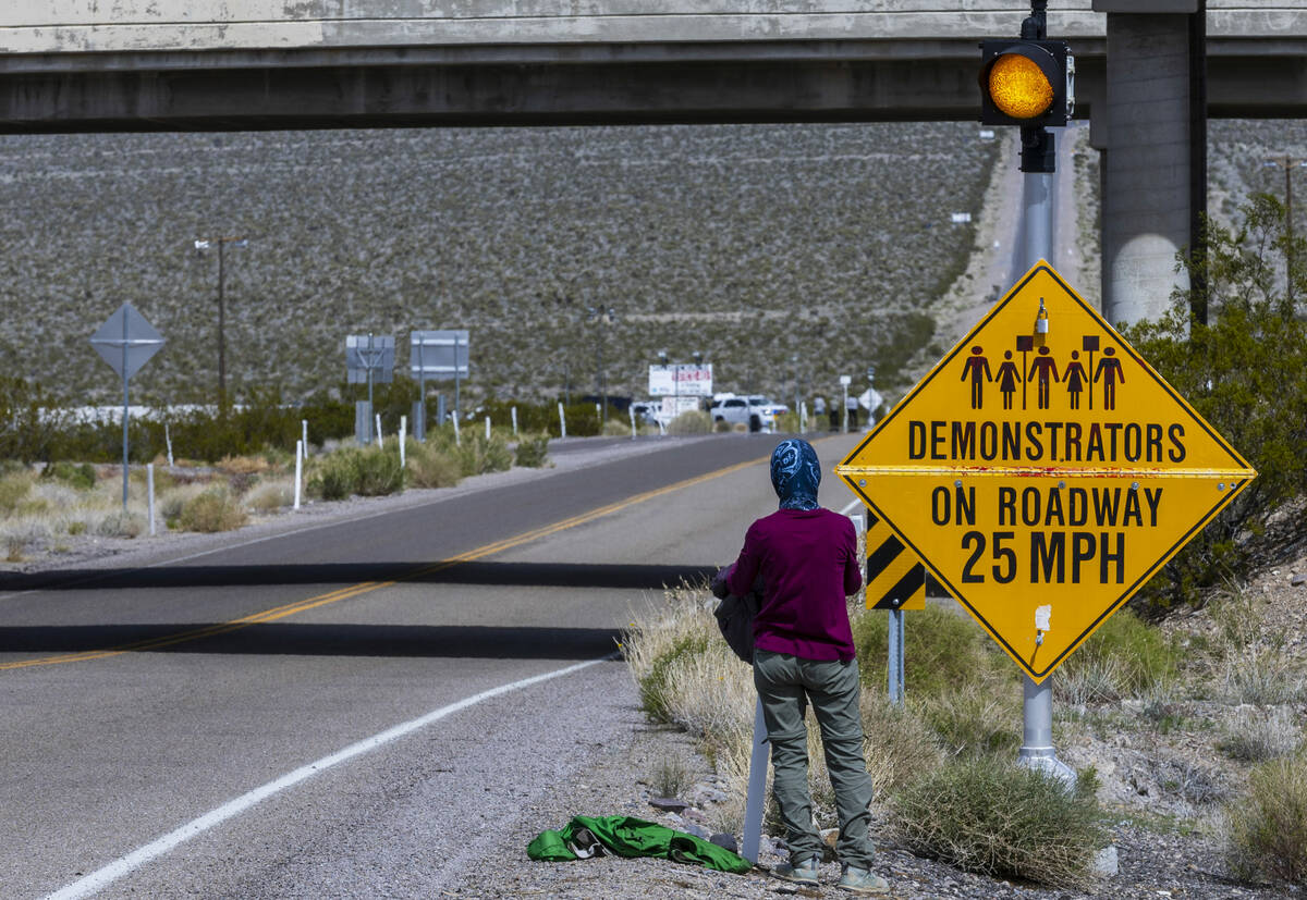 Road signs are in place as members of the Nevada Desert Experience continue their sacred peace ...