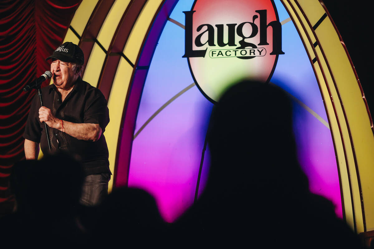 Comedian Dom Irrera speaks to a crowd during “Last Laughs at the Trop” at the Lau ...